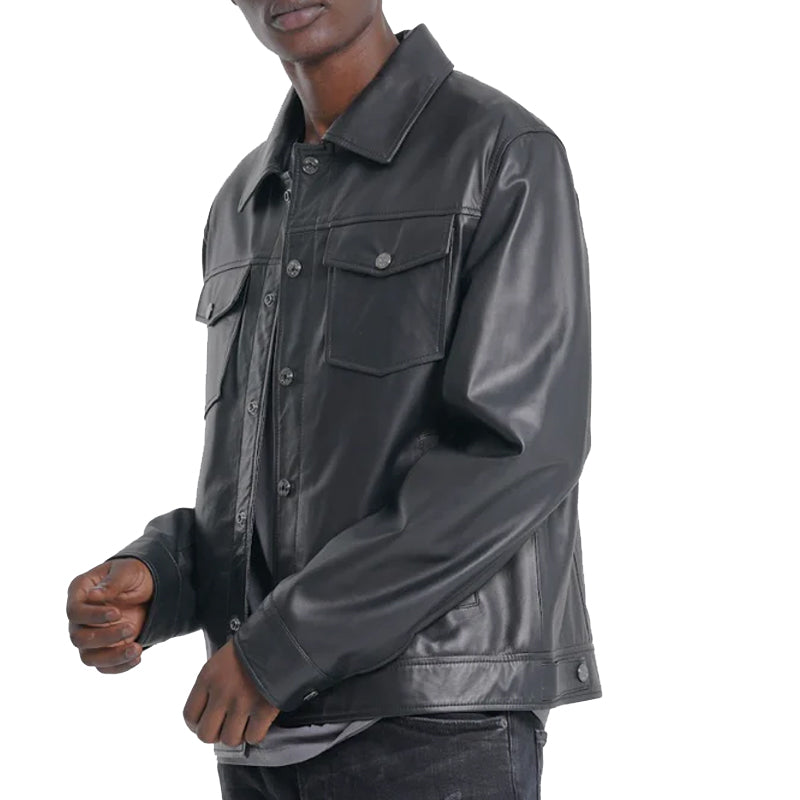 Buttoned Leather Jacket For Men