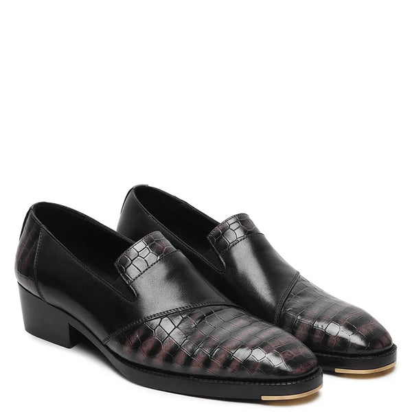 Patina Croco Mirror Glossed Cuban Heel Loafer