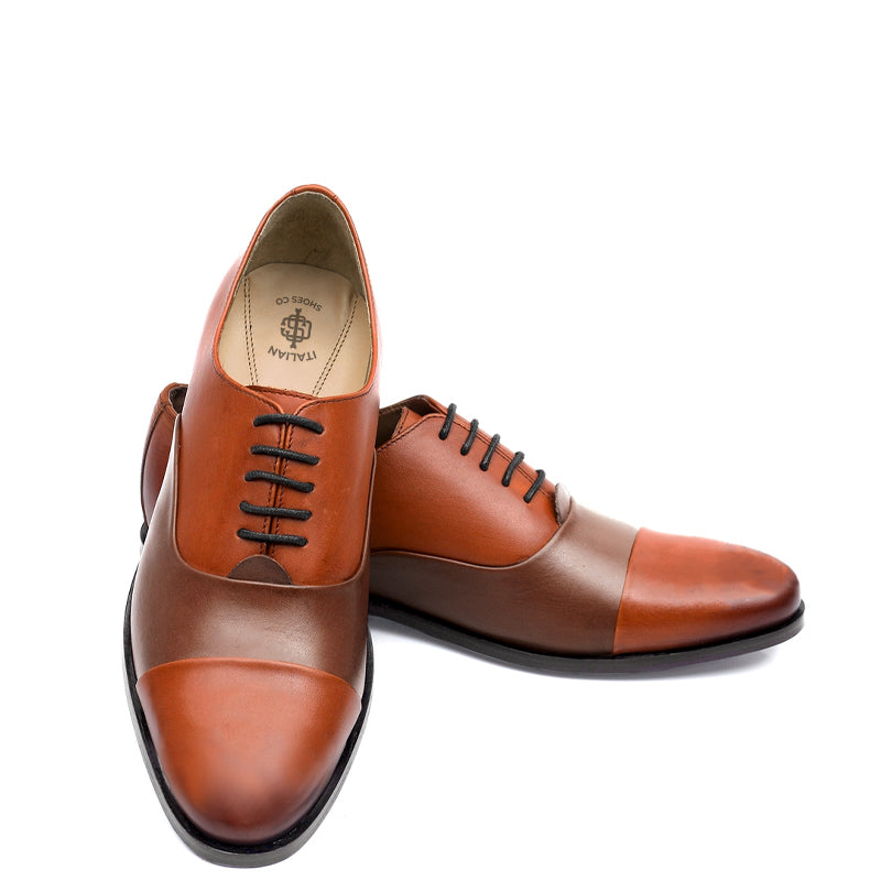 Premium Toe Cap Leather Oxford Shoe Brown and Tan For Men
