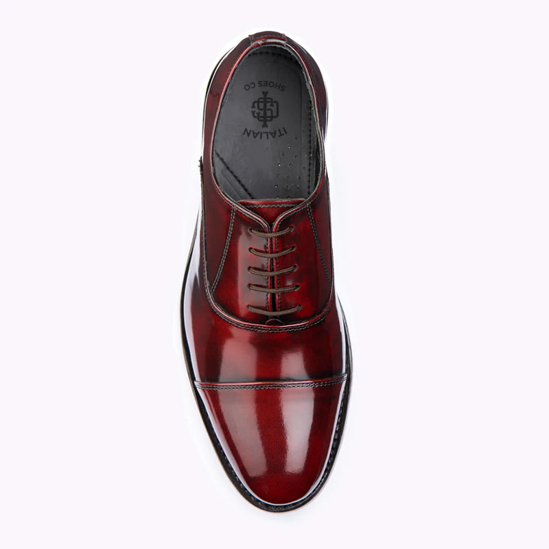 Plain Shiny Leather Cap-Toe Oxford Shoes