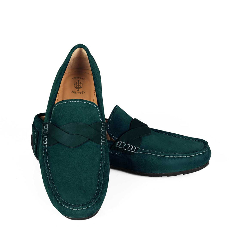 Penny Suede Cross Strap Leather Loafers