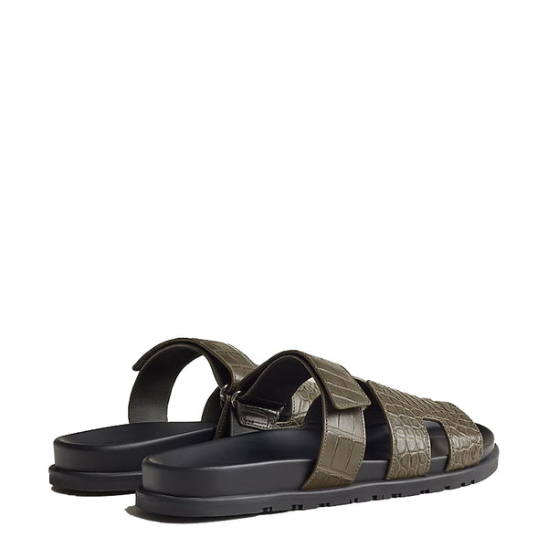 Croco Leather Luxury Sandals - Green