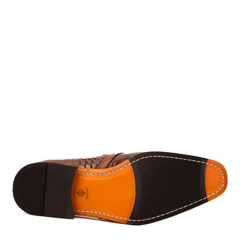 Blue Leather Single Monk Strap Cap Toe Men Shoe