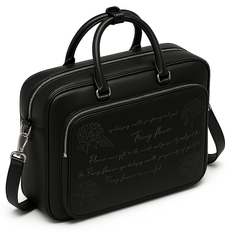 Italian Black Men's Printed Leather Laptop Bag
