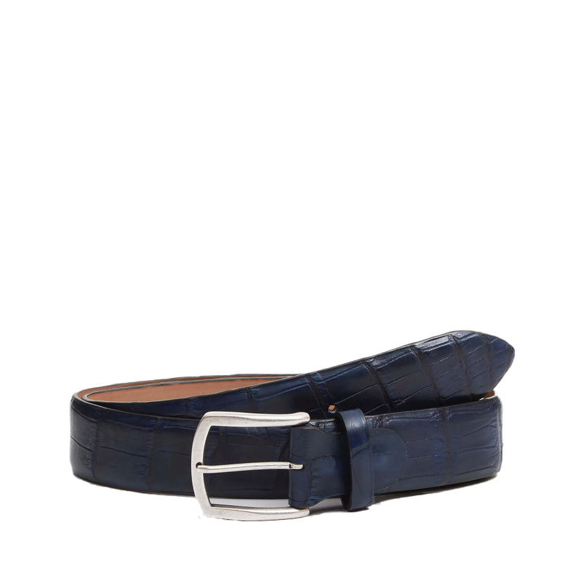 Men Croc Leather Belt With Silver Buckle