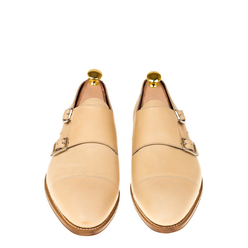 Suede Leather Toe Cap Double MonkStrap Shoe Beige