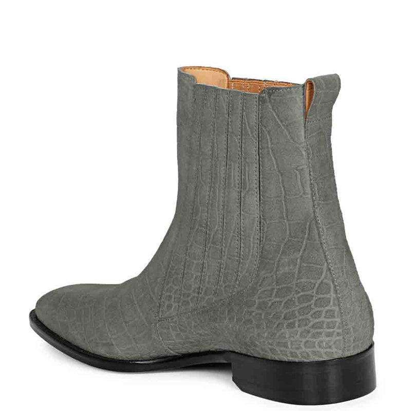 Croco Print Suede Leather Chelsea Boots