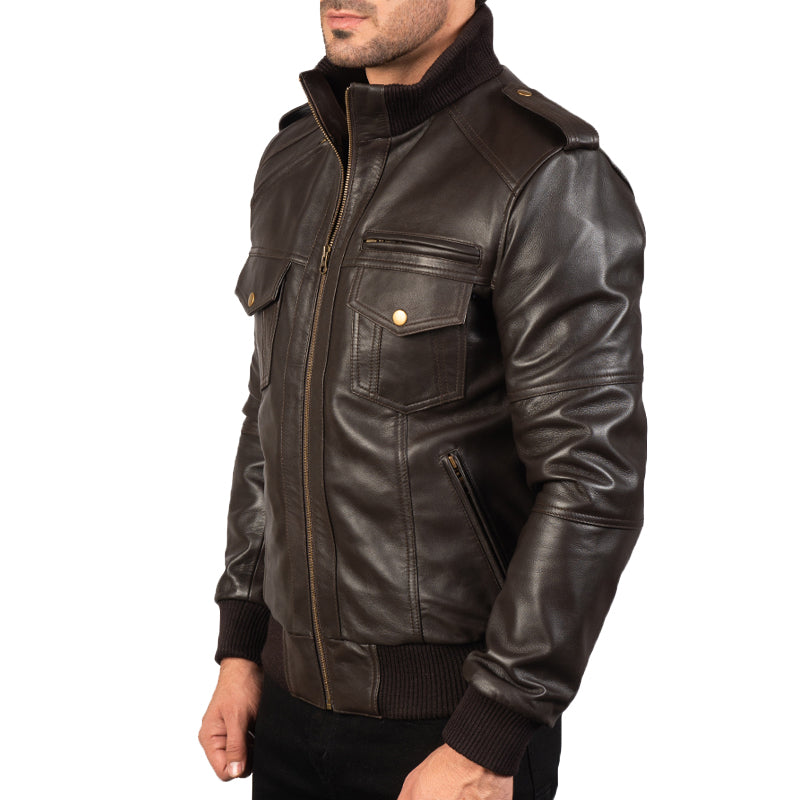 Agent Shadow Leather Bomber Jacket For Men