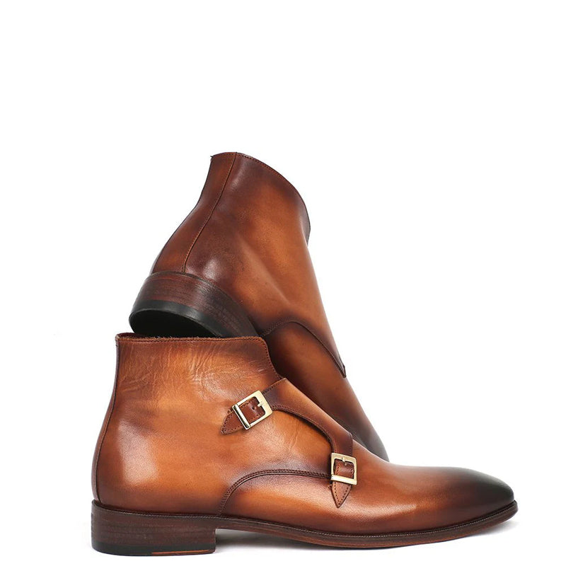 Men Double Monkstraps Leather Ankle Boots