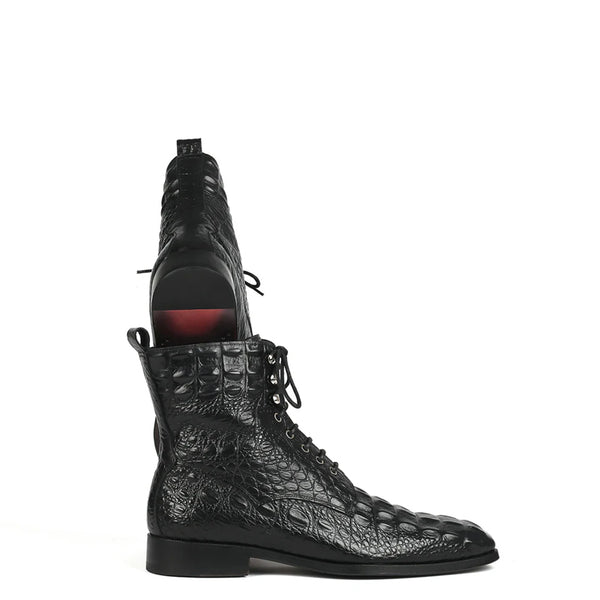 Men Croco Embossed Leather Lace Up Ankle Boots