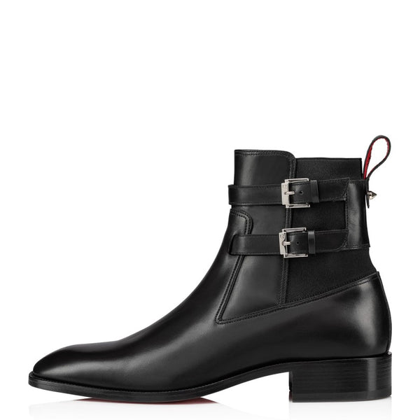 Double Leather Buckle Chelsea High Ankle Boots