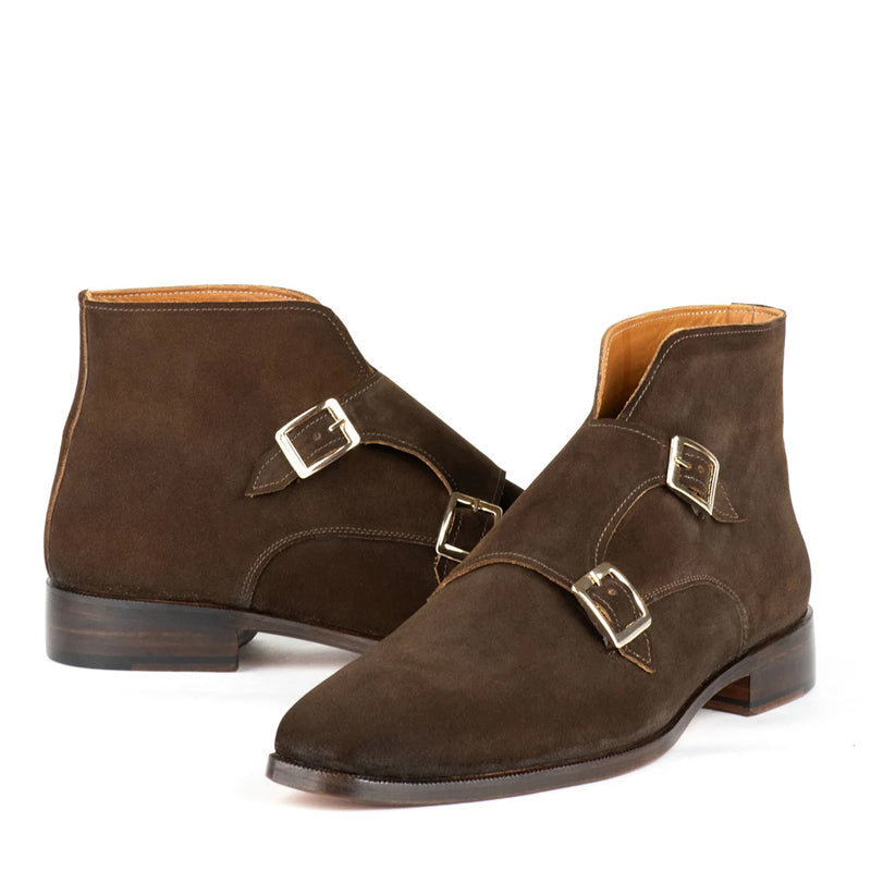 Suede Double Monkstraps Leather Ankle Boots