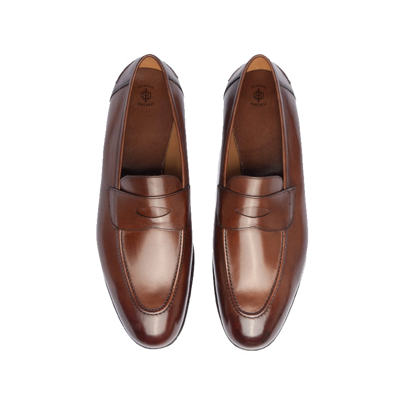 Polished Plain Leather Penny Loafer For Men