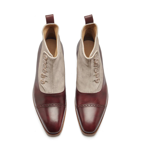 Classic Leather Suede Chelsea Button Boots