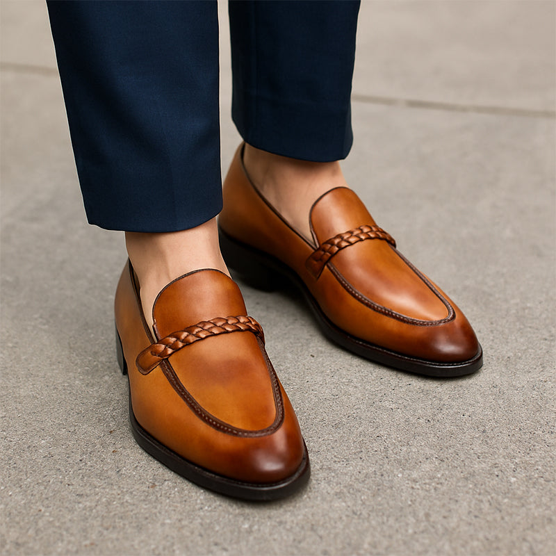 Men's Leather Tan Stitched Penny Loafer