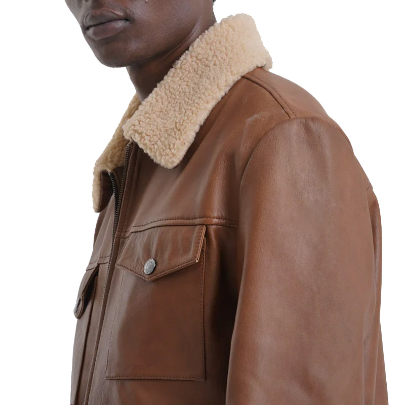 Fur Collar Leather Jacket For Men