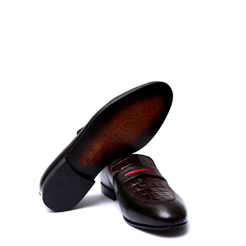 Men Croc Leather Loafers With Red Patti