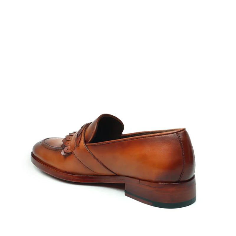 Patent Leather Slip-On Brown Loafer With Dual Fringes
