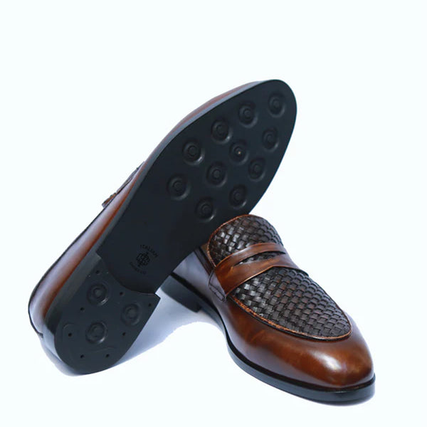 Men Handwoven Two Tone Penny Leather Loafer