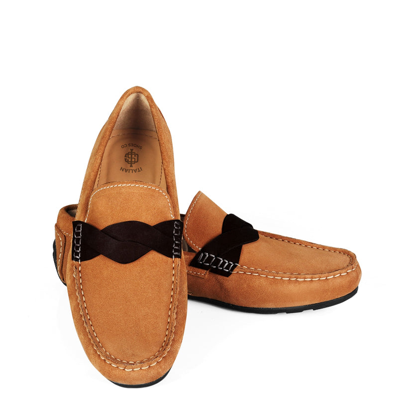 Penny Suede Cross Strap Leather Dark Brown Loafer