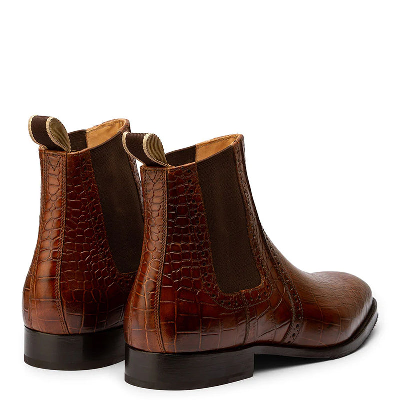 Luxury Design Croco Pure Leather Chelsea Boot Brown