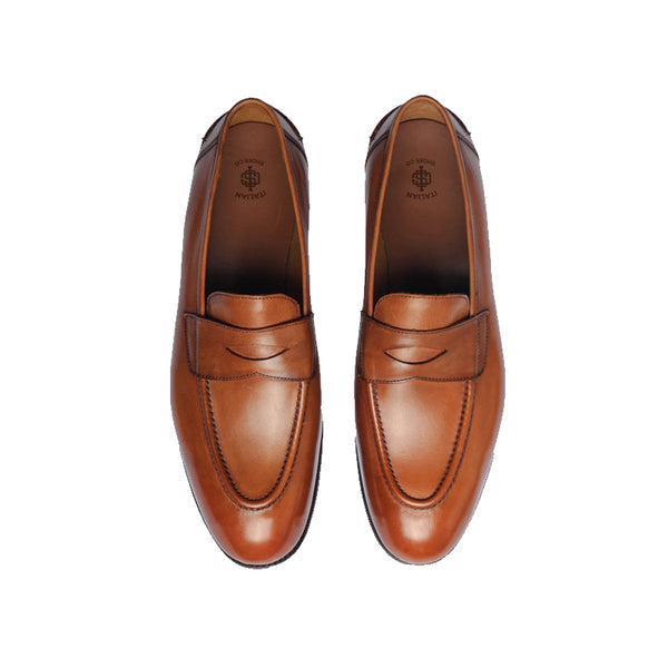 Polished Plain Leather Penny Loafer For Men