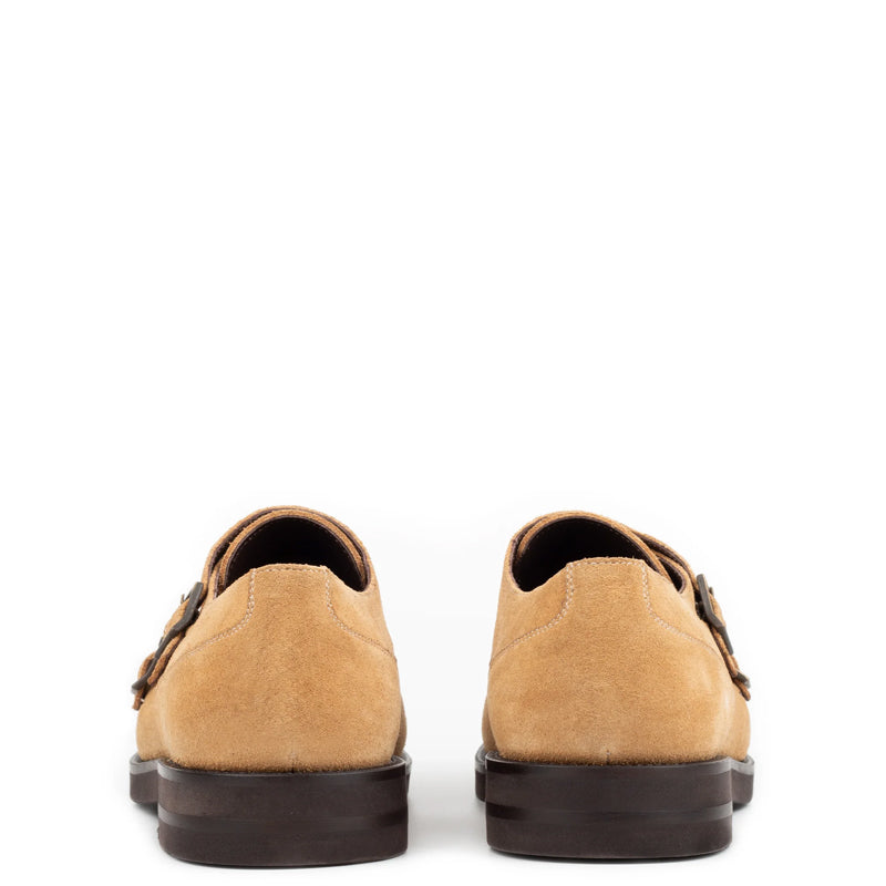 Men Suede Leather Double Monk Straps Shoes