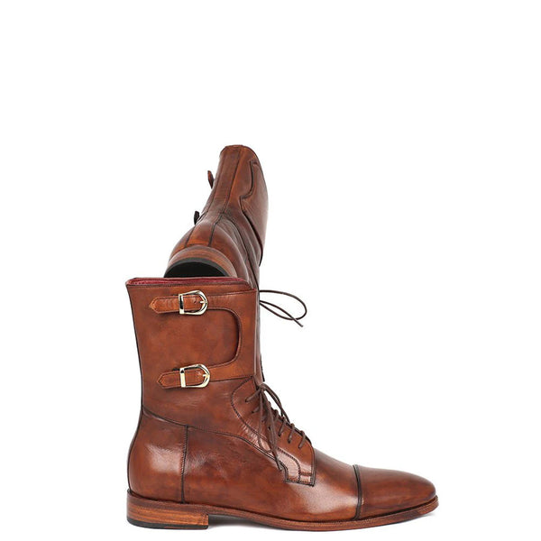 Men Cap Toe Leather High Ankle Boot Tan - Tan