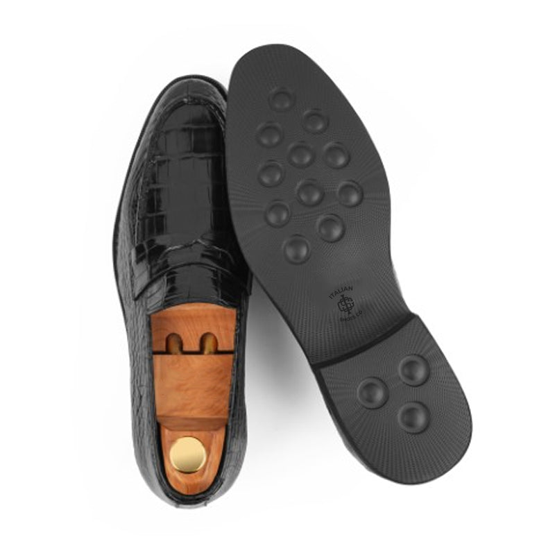 Croco Print Handmade Penny Leather Brown Loafer