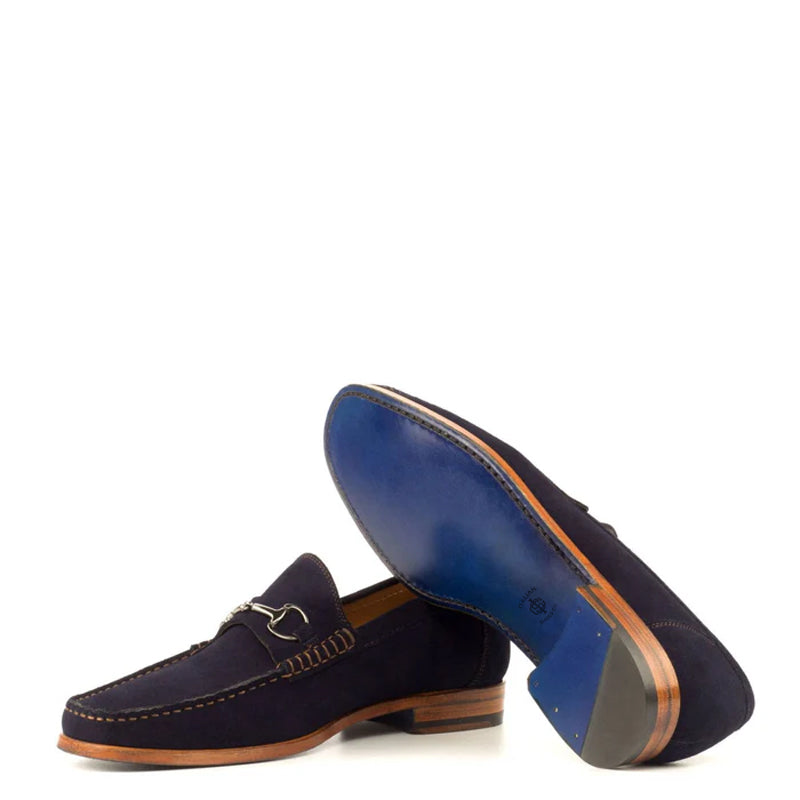 Suede Leather Loafers With Horse-Bit Buckle