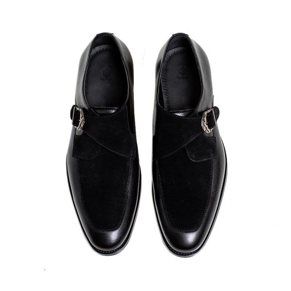 Classic Upper Suede Leather Single MonkStraps Shoe - Black