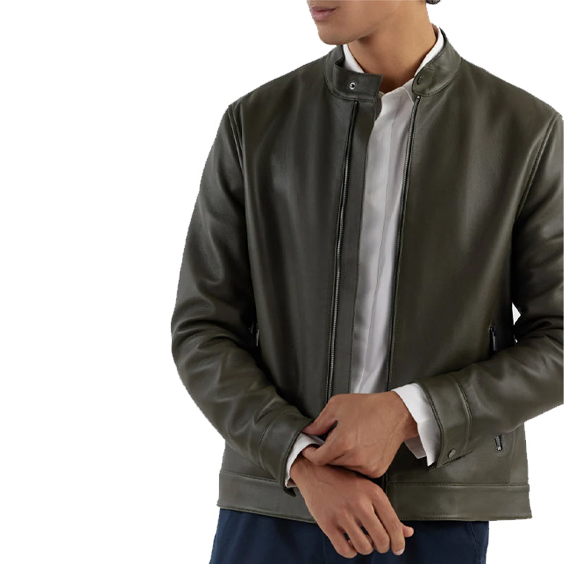 Olive Nikolai Leather Jacket For Men