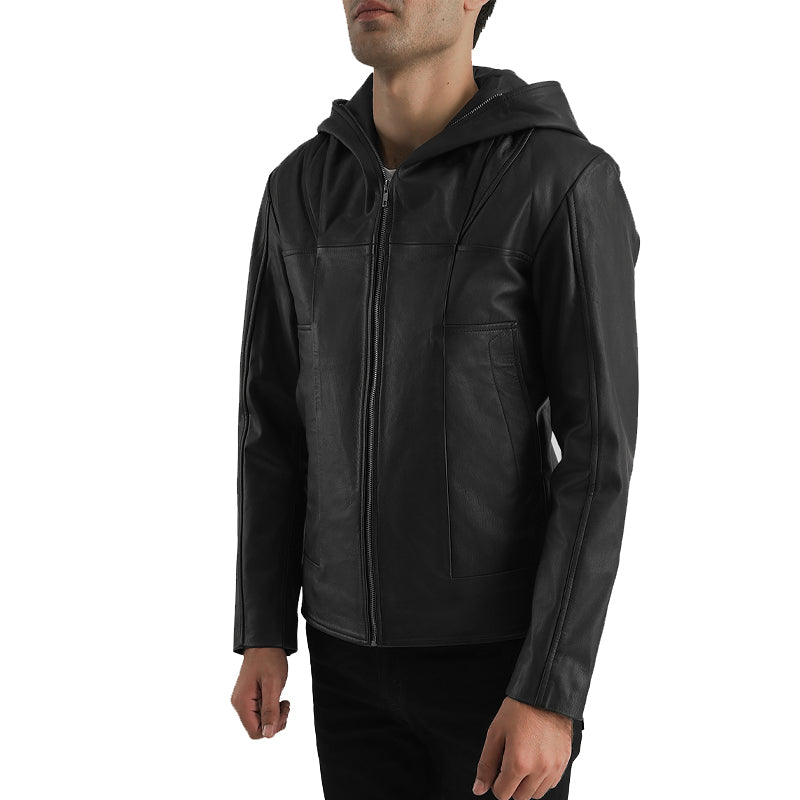 Spratt Hooded Leather Jacket For Men