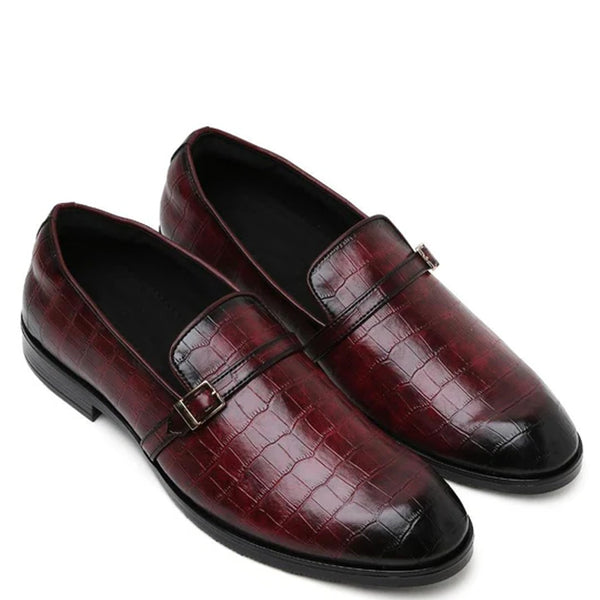 Croco Textured Leather Loafer With Side Buckle