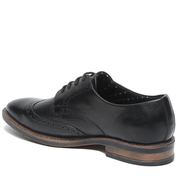 Men Solid Lace Up Leather Derby Shoes