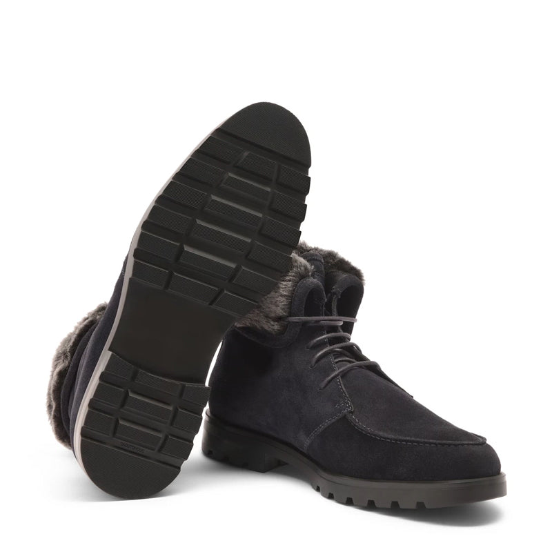 Men Suede Leather Ankle Boots With Fur Trim