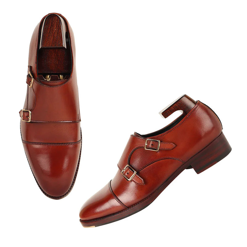 Patina Classic Leather Formal Double Monk Straps Shoes