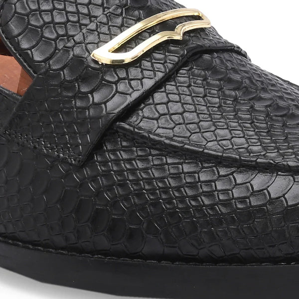Men Textured Premium Solid Leather Formal Loafers