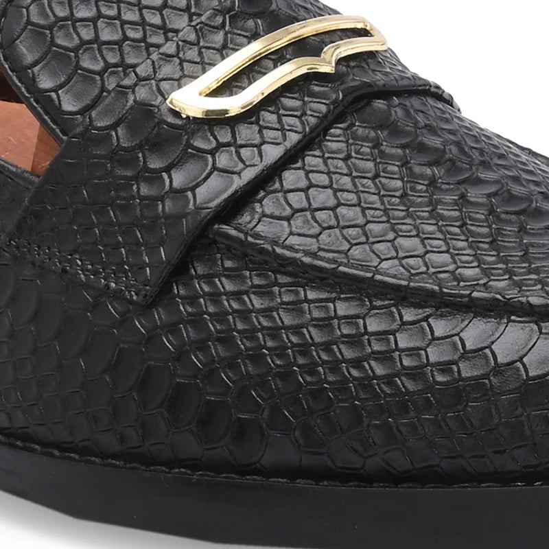 Men Textured Premium Solid Leather Formal Loafers