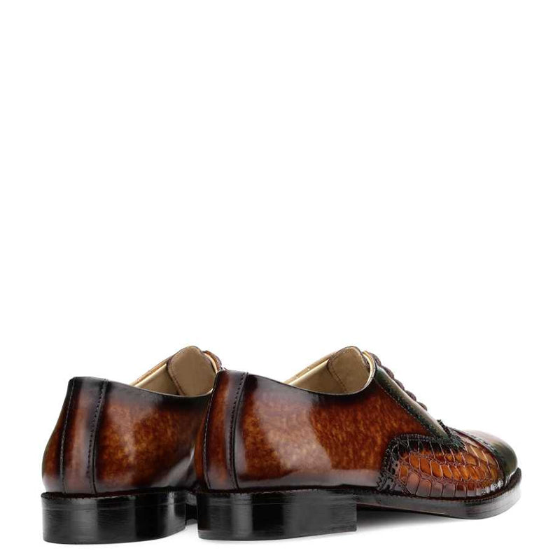 Croco Regent Embossed Leather Oxford in Rich Brown