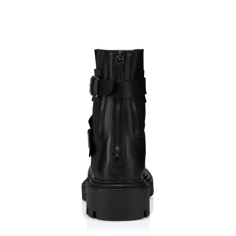 Luxury Polished Black Leather Boot with Dual Buckle Straps