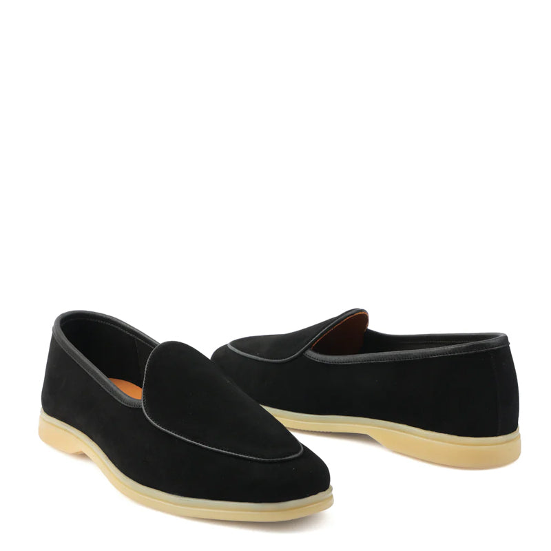 Suede Leather Solid Green Loafers For Men