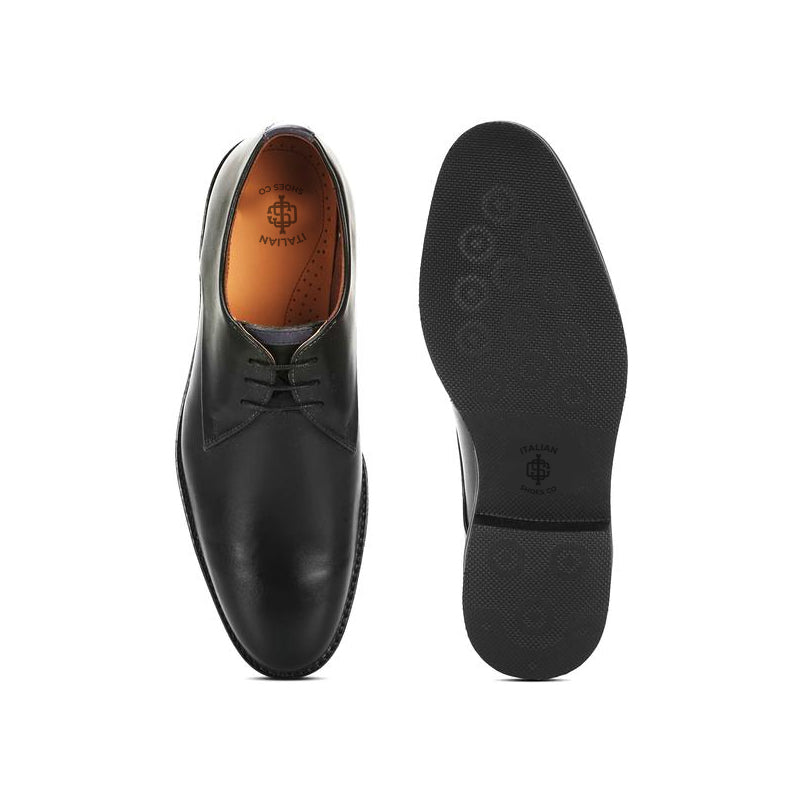 Men Lace-Up Leather Plain Toe Derby Black Shoe