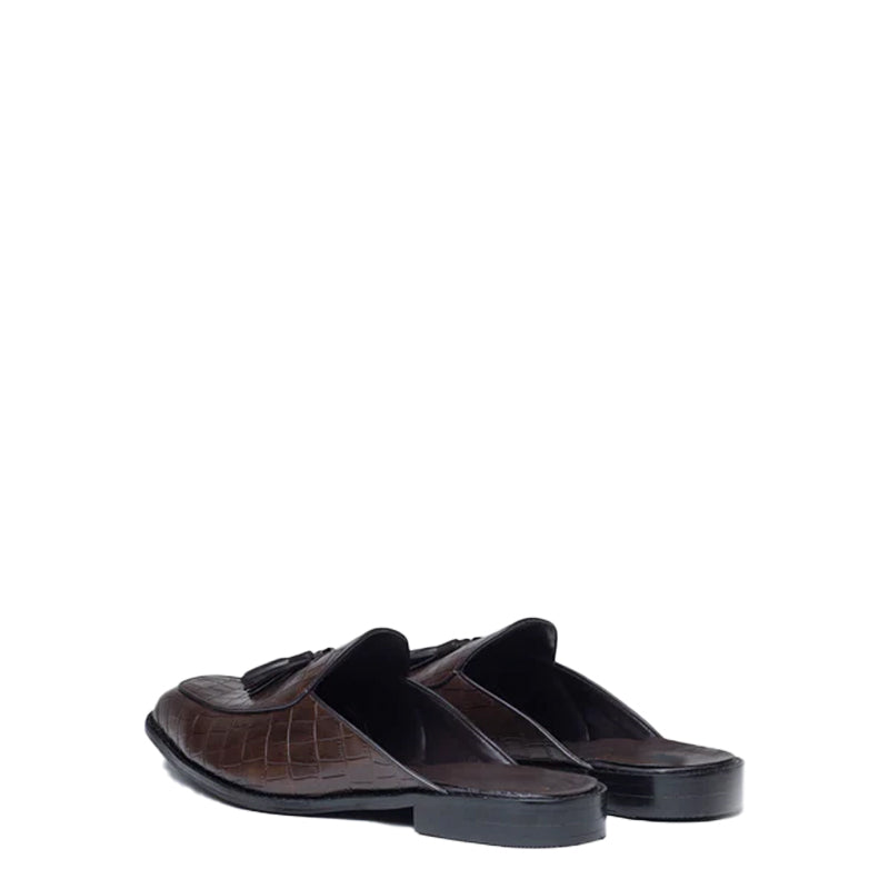Croco Slip On Leather Mule Black