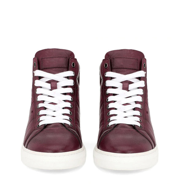 Lace Up Leather Handcrafted Burgundy Sneaker