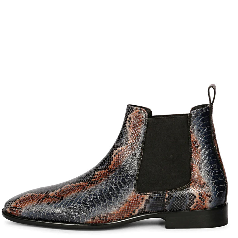 Men Snake Print Leather Chelsea Boots
