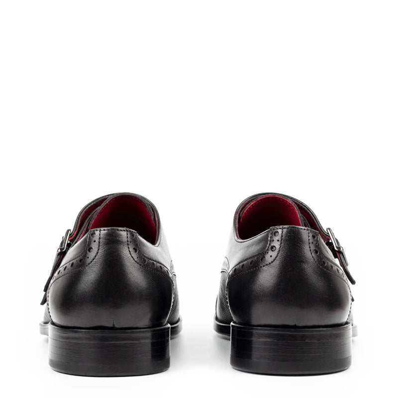 Men Handmade Leather Double Monk Strap Shoe Black