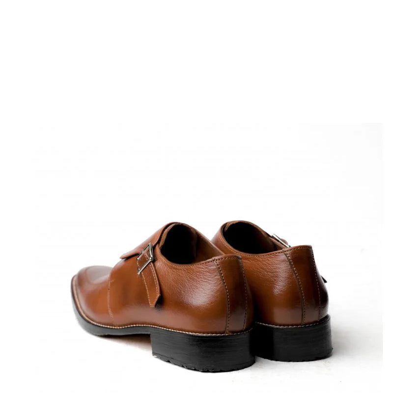Men Polished Leather Single Monk Strap Shoe Tan