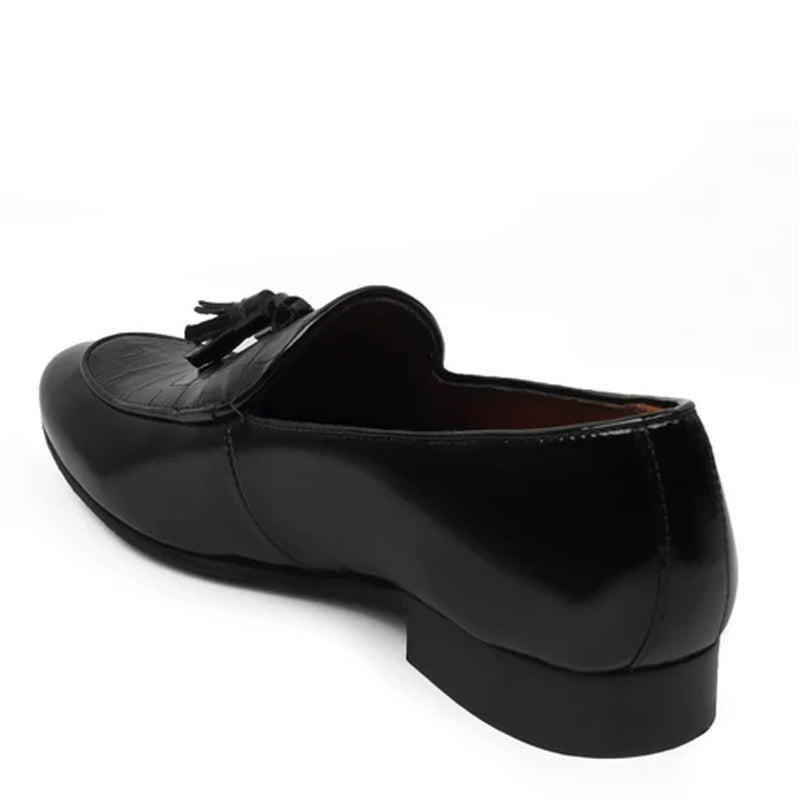 Croco Leather Tan Brown Tassel Loafer With Deep Cut