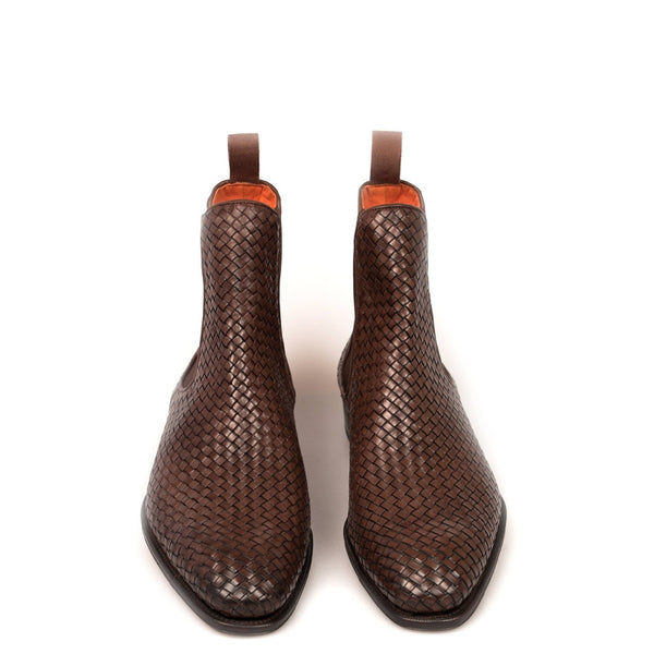 Men Handmade Woven Leather Stylish Chelsea Boot
